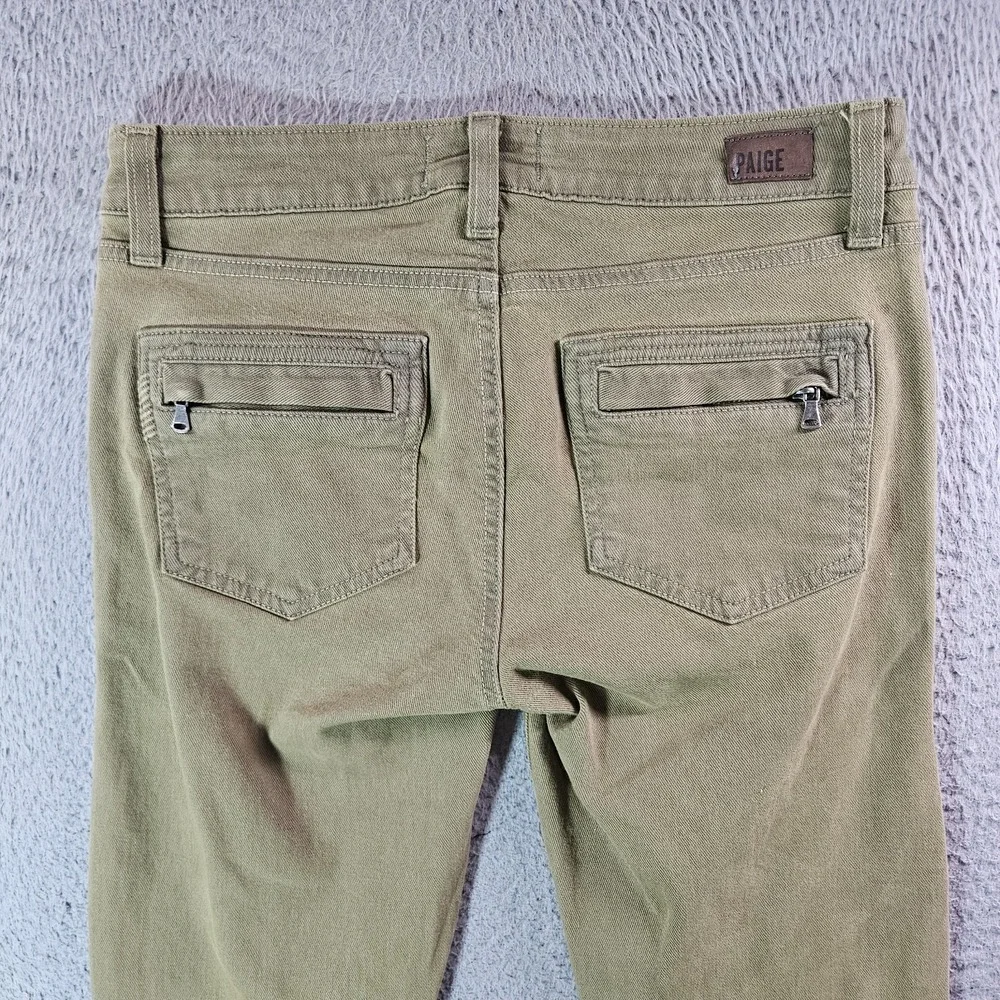 Paige Pants‎ Jeans Women Size 25 Skinny Stretch Zip Detailed Olive Green
